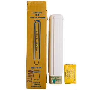 Vintage Solo Cups Dispenser Wall Mount 1389G White Plastic Tube Bracket & Screws